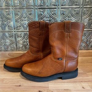 Justin Pull On Work Boots Tan Leather Western Boots Mens size 12EE